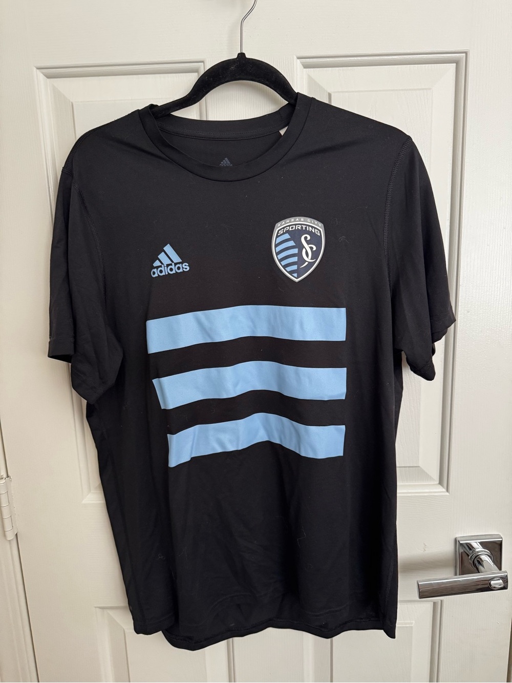 adidas Black and Light Blue Sporting KC Short-Sleeve Training Tee